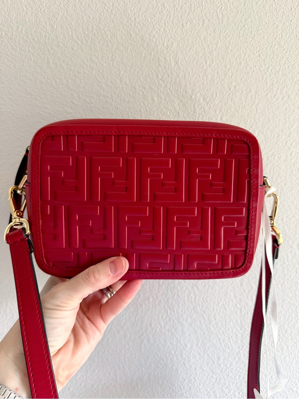 FENDI Vitello Century FF 1974 Embossed Mini Camera Bag Crossbody Fragola - Picture 11 of 11